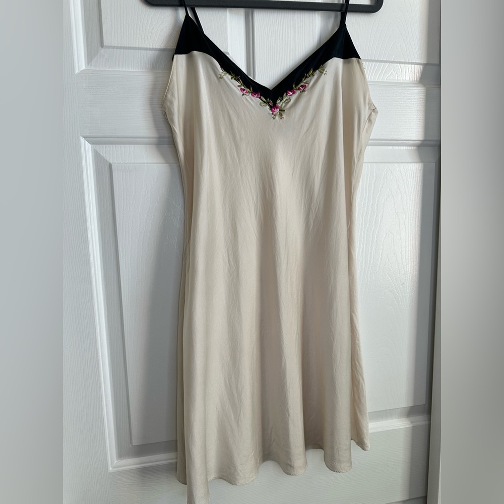 Claire's Cream Slip Dress with Black Trim and Pink Floral Detail